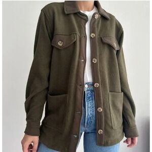 Blank NYC Fleece Shacket NWT Small Olive Cozy Shirt Jacket Button Down Green